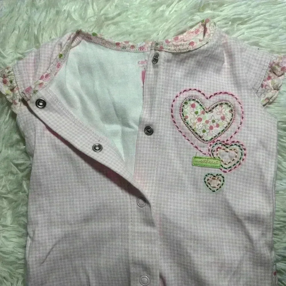 GIRLS 9 Months 1-Piece Bodysuit Pink Gingham-Flower Trim & Ruffle - Picture 4 of 6